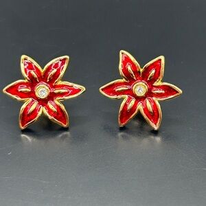 Avon Vibrant Red and Gold Poinsettia Earrings